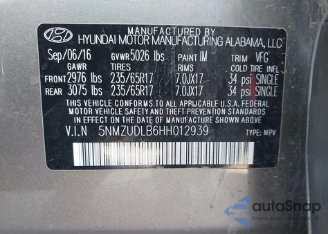 2017 Hyundai Santa Fe Sport 2.4L from USA, damaged, VIN 5NMZUDLB6HH012939